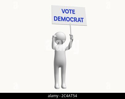 Anonimo carattere 3D con segno di sostegno voto democratico voto democratico voto democratico voto democratico placard. Scelta di voto Foto Stock