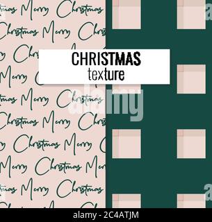 Allegro insieme di decorazione di natale di texture plaid e sfondo tipografico in colori rosa verde. Elementi vettoriali di xmas greting, checered classico Illustrazione Vettoriale