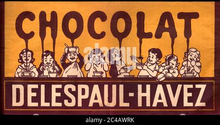 Calot publicitaire chocolat Delespaul-Havez vers 1955 / Delespaul-Havez coperchio pubblicitario cioccolato intorno al 1955 Foto Stock