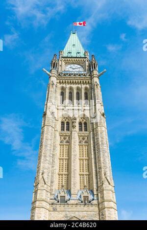 Peace Tower nel Canadian Parliament Building Center Block, Parliament Hill, Ottawa, Ontario, Canada Foto Stock