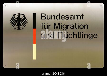 Firma, Ufficio federale per la migrazione e i rifugiati, BAMF, sede centrale, Frankenstr. 210, Norimberga, Franconia Centrale, Franconia, Baviera, Germania Foto Stock