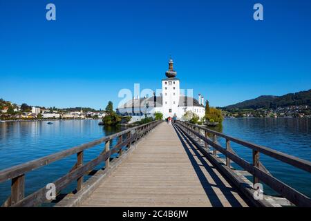 Castello Ort a Gmunden, Lago Traun, Salzkammergut, alta Austria, Oedterreich Foto Stock