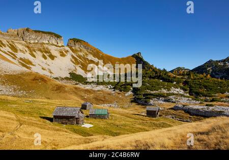 Braeuningalm sull'altopiano del Loser, Totes Gebirge, Altaussee, Ausseerland, Salzkammergut, Stiria, Austria Foto Stock