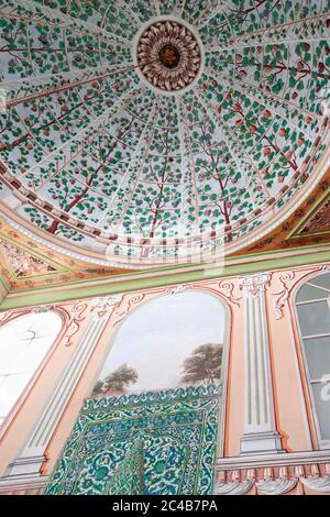 Pittura floreale decorativa di pareti e soffitti nel Palazzo Topkapi, Istanbul, Turchia Foto Stock