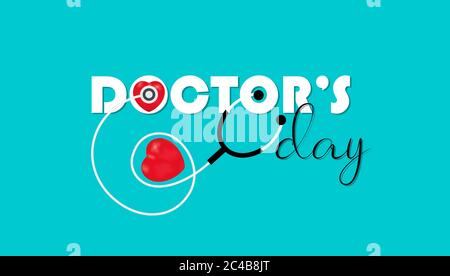 Giornata dei medici. Una siringa e un grafico del battito cardiaco per un'illustrazione del vettore del giorno del medico. Cuore, siringa, estetoscopio eleement utilizzato per la rappresentazione Illustrazione Vettoriale