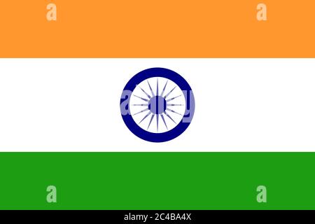 Illustrazione della bandiera nazionale indiana. Tiranga (3 colori - Saffron Bianco e Verde) con la ruota blu navy Ashok Chakra Foto Stock