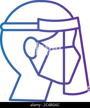 maschera medica indossata dall'uomo e schermo stile linea accessori icona disegno vettoriale illustrazione Illustrazione Vettoriale