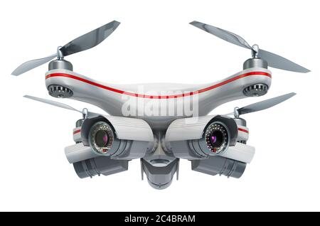 Drone con telecamere di sorveglianza di sicurezza, rendering 3D Foto Stock
