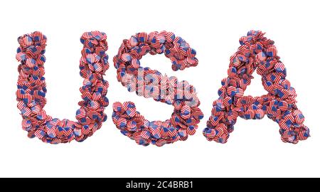 Iscrizione USA da badge con bandiera degli Stati Uniti, rendering 3D isolato su sfondo bianco Foto Stock
