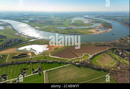 Foce del fiume Emscher nel Reno, 01.04.2019, vista aerea, Germania, Renania settentrionale-Vestfalia, Ruhr Area, Dinslaken Foto Stock