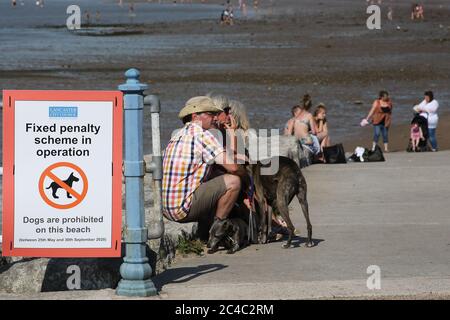 Morecambe, Lancashire, Regno Unito, 24 giugno 2020, anche se si scrive e utilizzare i pittogrammi alcune persone non sembrano ottenere l'immagine. Il Ban stagionale del cane imposto dal Consiglio comunale sulle spiagge del nord e del sud di Morecambe è progettato per rendere le spiagge di famiglia amichevole Credit: PN News/Alamy Live News Foto Stock