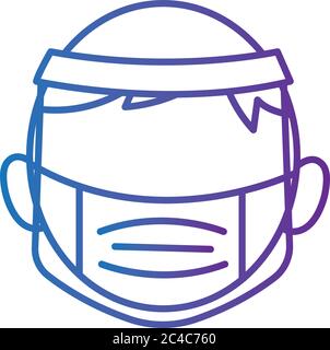 maschera medica indossata dall'uomo e schermo stile linea accessori icona disegno vettoriale illustrazione Illustrazione Vettoriale