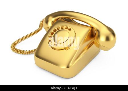 Telefono Rotary in stile vintage oro su sfondo bianco rendering 3d Foto Stock