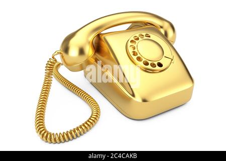 Telefono Rotary in stile vintage oro su sfondo bianco rendering 3d Foto Stock