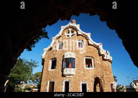 Casa del Guarda, Park Guell bu Gaudi, Barcellona Foto Stock