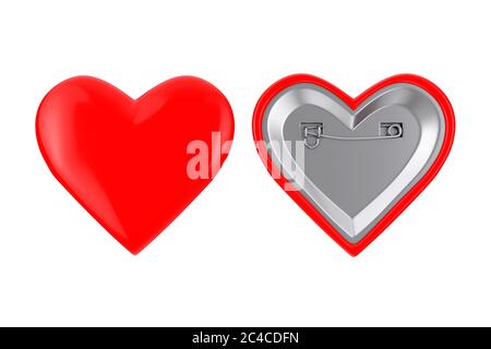 Distintivi rossi con cuore su sfondo bianco. Rendering 3d Foto Stock