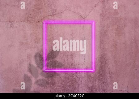 Cornice del segno del neon di muro.Copia di calcestruzzo spazio e Advertising.Shadow di foglie. Foto Stock