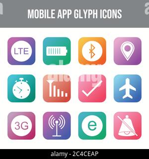 Set di icone delle app mobili univoche Illustrazione Vettoriale