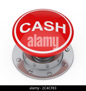 Una manopola a tasti rossi con il simbolo del Cash su sfondo bianco. Rendering 3d Foto Stock
