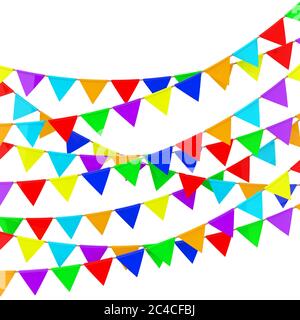 Party background con Color Bunting e Garlands Flags su sfondo bianco. Rendering 3d Foto Stock