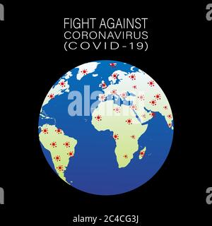 Mondo/terra l'epidemia di Coronavirus fermare il covid 19 concetto di lotta contro il coronvavirus Illustrazione Vettoriale