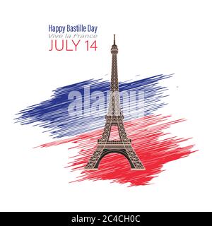 Illustrazione vettoriale Silhouette nera Torre Eiffel. Happy Bastille Day, 14 luglio. Festa nazionale di Viva Francia. Illustrazione vettoriale. Adatto per poster, ba Illustrazione Vettoriale