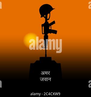 Illustrazione vettoriale di Kargil Vijay Diwas, banner o poster.Commemoration giorni. Il giorno del martire. Poster per salutare esercito indiano, amar jyoti, amar jawan. Illustrazione Vettoriale