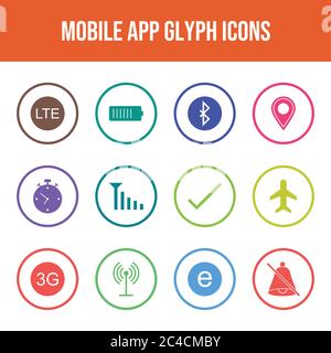 Set di icone delle app mobili univoche Illustrazione Vettoriale