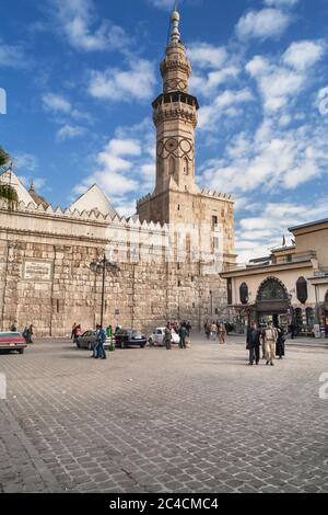 Grande moschea, minareto moschea Umayyyad, Damasco, Siria Foto Stock