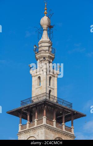 Grande moschea, minareto moschea Umayyyad, Damasco, Siria Foto Stock