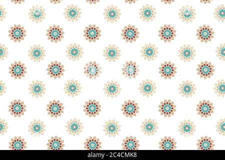Motivo vettoriale senza cuciture floreali. Mosaico islamico senza giunture. Decorazione blu beige rosso. Texture dell'illustrazione grafica Illustrazione Vettoriale