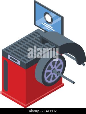 Icona dell'attrezzatura di equilibratura degli pneumatici, stile isometrico Illustrazione Vettoriale