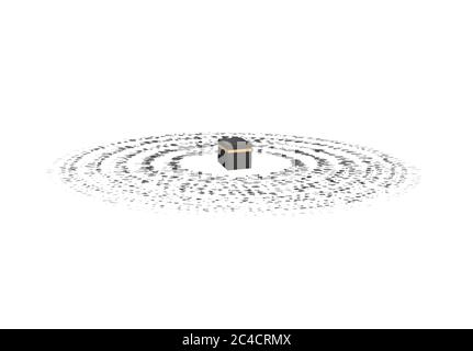 Disegno astratto di Kaaba. Vettore Hajj e umrah. Santo Kaabah grafico semplice illustrazione astratta persone intorno. Direzione della preghiera. Pellegrinaggio musulmano Illustrazione Vettoriale