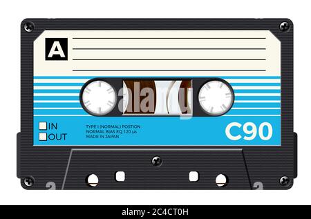 Cassetta con retro etichetta come oggetto vintage per 80s revival mix tape design Illustrazione Vettoriale