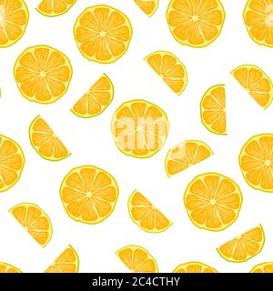 Motivo senza cuciture con fette di limone isolate su sfondo bianco. Modello estivo con agrumi. Carino fette di lime gialle. Illustrazione vettoriale stock Illustrazione Vettoriale