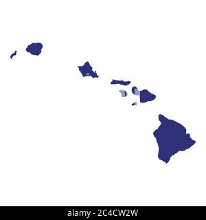 La mappa di alta qualità delle Hawaii è uno stato degli Stati Uniti d'America con i confini delle contee Illustrazione Vettoriale