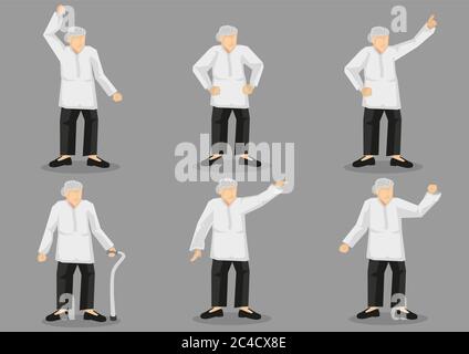 Set di sei illustrazioni vettoriali di vecchia donna con capelli grigi. Design del personaggio in diversi gesti isolati su sfondo grigio. Illustrazione Vettoriale