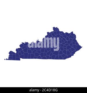 La mappa di alta qualità del Kentucky è uno stato degli Stati Uniti d'America con i confini delle contee Illustrazione Vettoriale