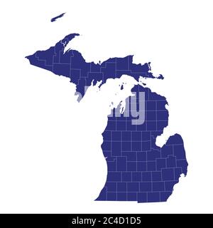 La mappa di alta qualità del Michigan è uno stato degli Stati Uniti d'America con i confini delle contee Illustrazione Vettoriale