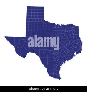 La mappa di alta qualità del Texas è uno stato degli Stati Uniti d'America con i confini delle contee Illustrazione Vettoriale