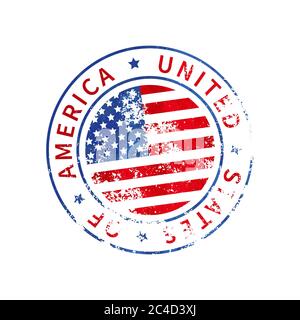 USA segno, vintage grunge imprint con bandiera su bianco Illustrazione Vettoriale