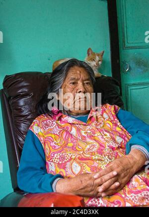 Cristina Calderón, l'ultima Yagan a sangue pieno, nata nel 1928, Puerto Williams, Cile Foto Stock