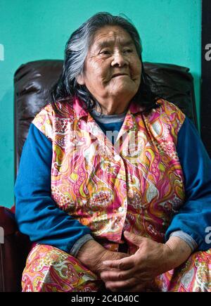 Cristina Calderón, l'ultima Yagan a sangue pieno, nata nel 1928, Puerto Williams, Cile Foto Stock