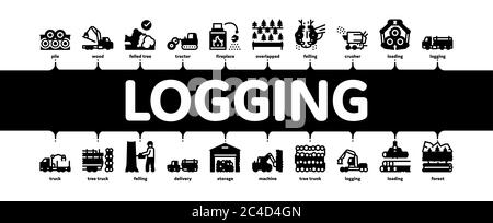 Legno Logging industria minimo Infotographic Banner Vector Illustrazione Vettoriale