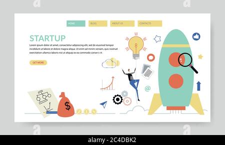 Concetto di avvio, modello creativo di sito web, illustrazione moderna flat vettoriale Illustrazione Vettoriale