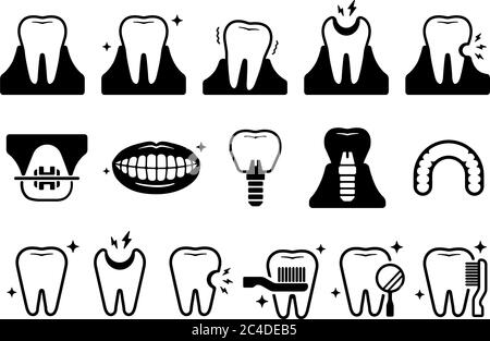 Set di illustrazioni per la cura dei denti / icone correlate ai denti Illustrazione Vettoriale