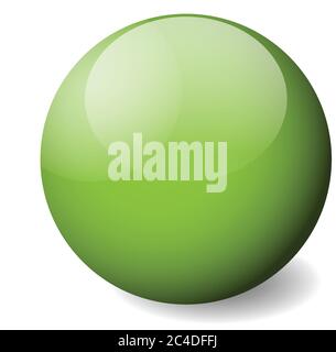 Sfera lucida verde, sfera o sfera. Oggetto vettoriale 3D con ombreggiatura su sfondo bianco. Illustrazione Vettoriale