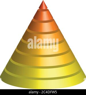 Cono stratificato. Piramide conica 3D di 8 strati multicolore. Illustrazione vettoriale. Illustrazione Vettoriale