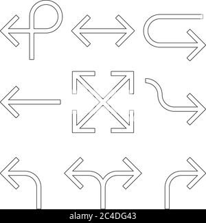 Serie di frecce. Semplice design con freccia nera. Icone vettoriali piatte. Illustrazione Vettoriale