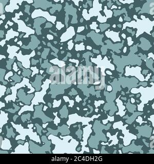 Motivo camouflage senza cuciture con mosaico di macchie astratte. Sfondo camo militare e esercito in grigio ombra blu. Illustrazione Vettoriale